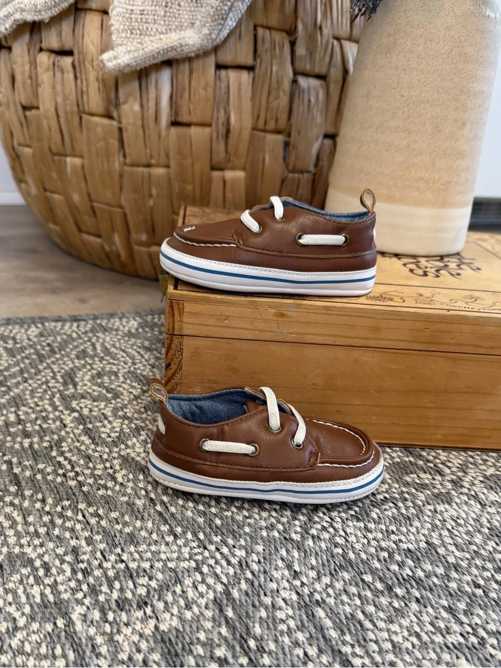 Carter's Baby Boy Brown Boat Shoes Soft Soled Crib Shoes Size 9-12 Months